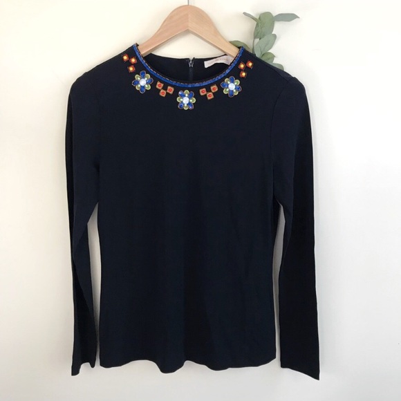 Tory Burch Tops - Tory Burch Black Gemstone Embellished Liana Top
